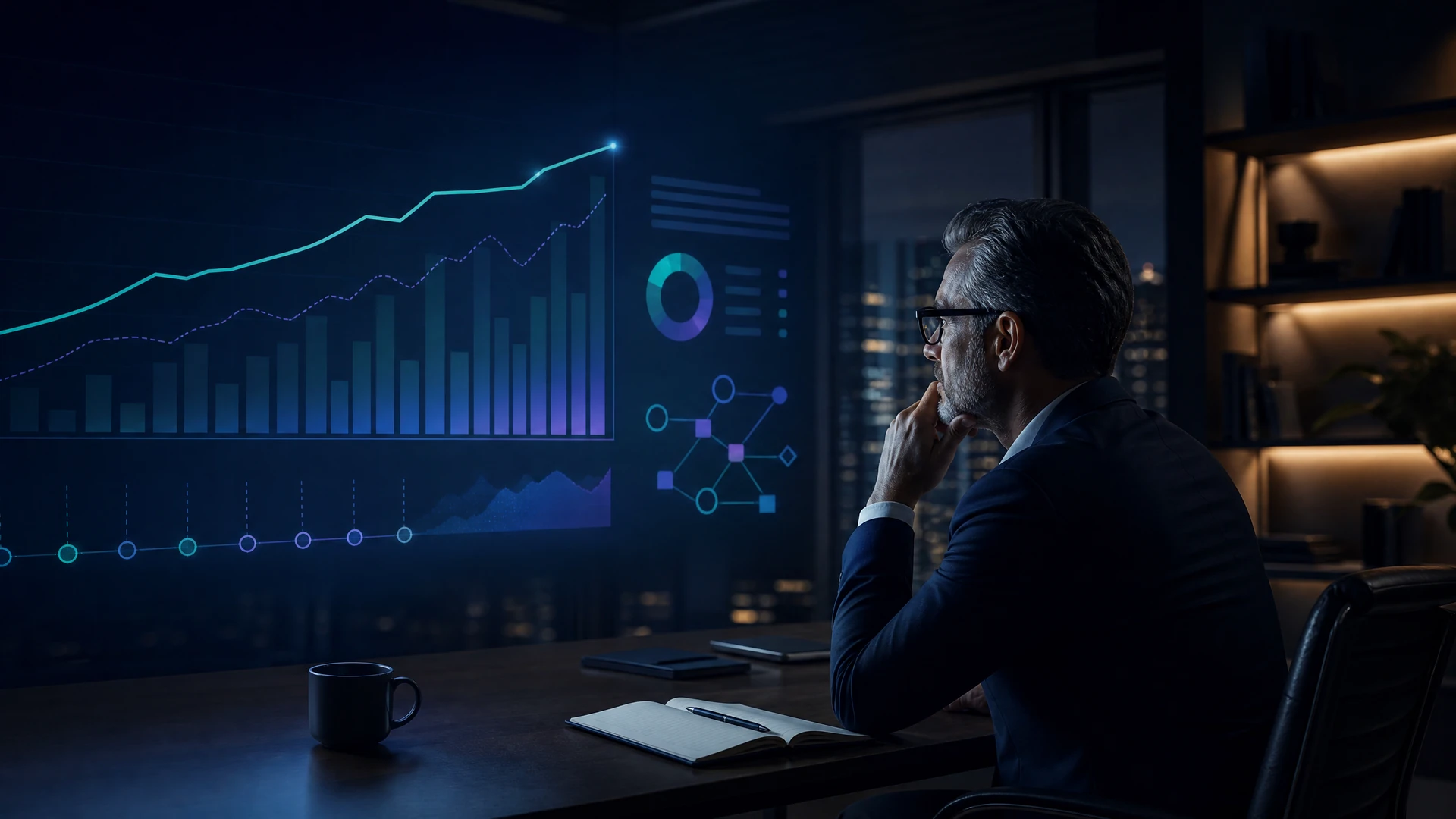 Executive reviewing business performance data to assess AI investment.